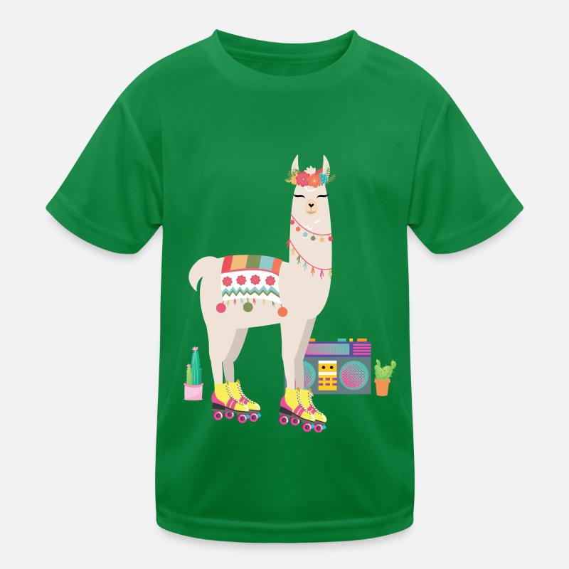 llama Roller Skate Derby Retro 70s 80s Cactus Kids Functional T-Shirt