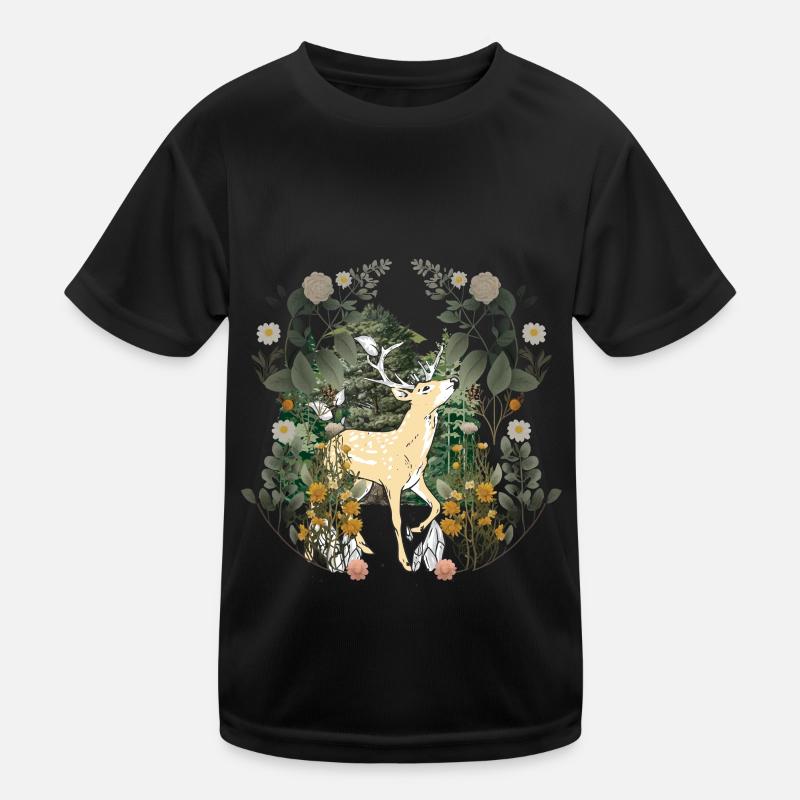 Frühling Natur Hirsch Waldtiere Geweih Schweden Kinder Funktions-T-Shirt