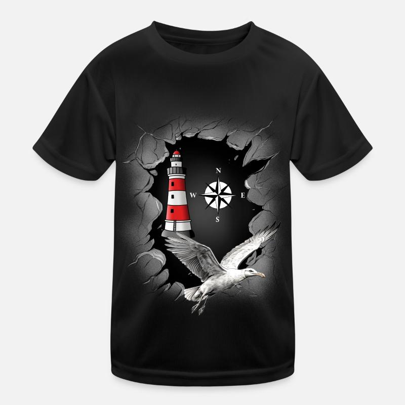Möwe Leuchtturm Kompass maritim Kinder Funktions-T-Shirt
