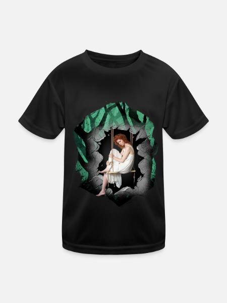 Mädchen Wald Sinnlich Romantisch - Kinder Funktions-T-Shirt - Schwarz - Vorne