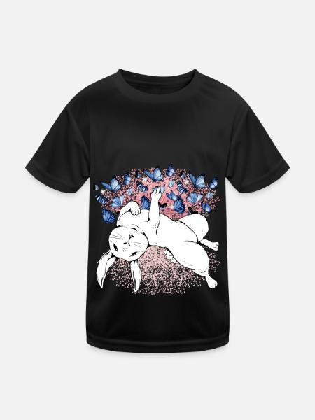 Bunny Nature Spring Butterflies Insects - Kids Functional T-Shirt - black - Front