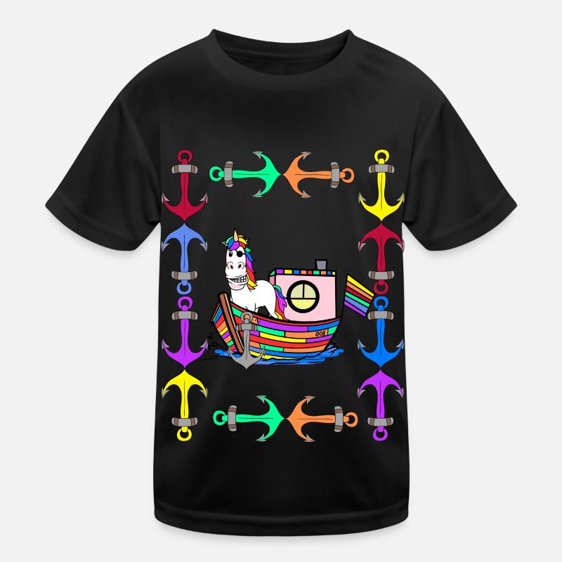 Regenbogen Einhörner Regenbogenfahne LGBT - Kinder Funktions-T-Shirt - Schwarz