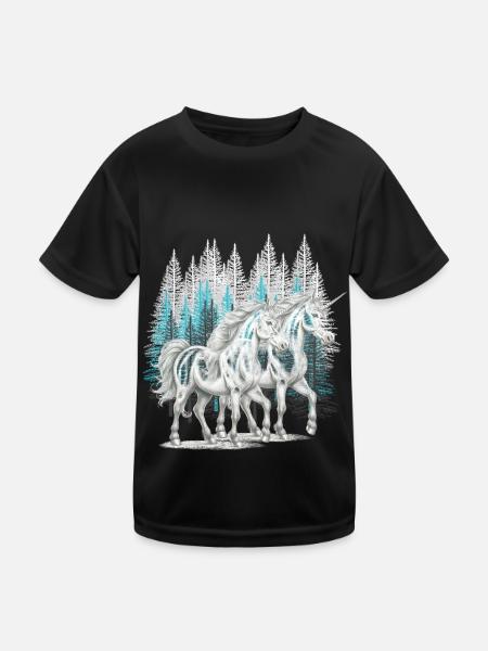 Einhörner Einhorn Fabeltiere Märchenfigur - Kinder Funktions-T-Shirt - Schwarz - Vorne