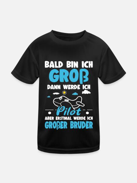 Nachwuchs Verkünden Werde Großer Bruder Flugzeug - Kinder Funktions-T-Shirt - Schwarz - Vorne