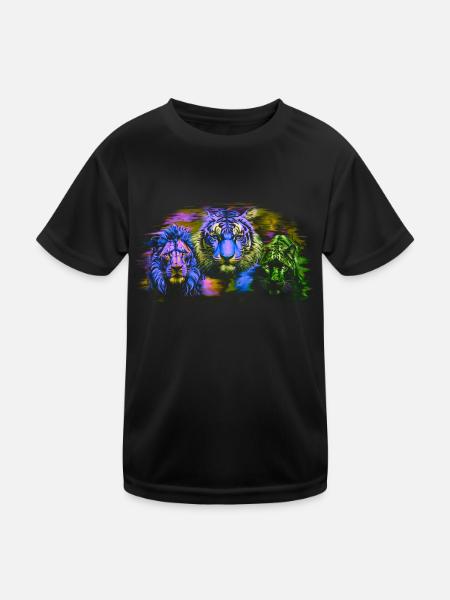 Lion Lions Tiger Cats Cat Wildlife Zoo - Kids Functional T-Shirt - black