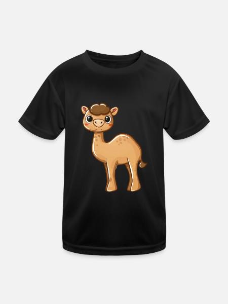 Cute Brown-Eyed Alpaca Motif - Kids Functional T-Shirt - black - Front