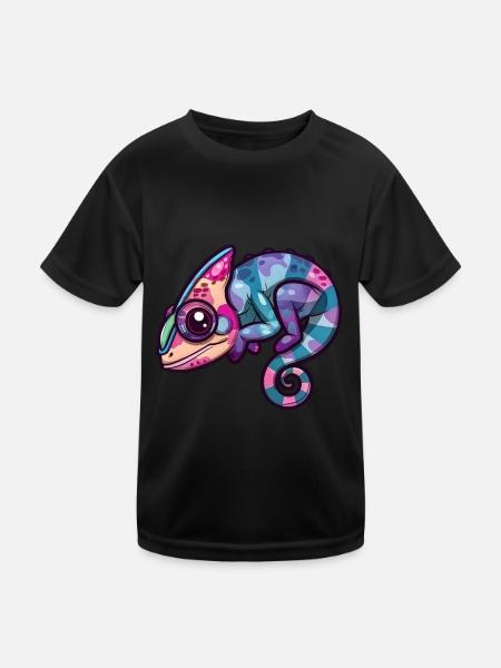 Colorful Chameleon Big Eyes Fantasy - Kids Functional T-Shirt - black - Front