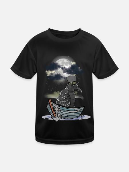 Krähe Rabe Raben Fährmann Halloween Boot mystisch - Kinder Funktions-T-Shirt - Schwarz - Vorne