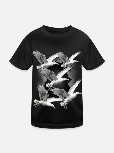 Möwen Möwe Maritim Seevögel - Kinder Funktions-T-Shirt - Schwarz - Vorne