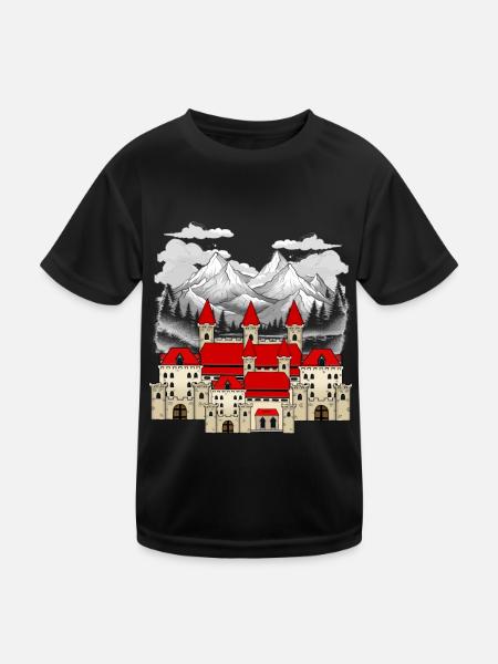 König Könige Märchen Schloss Festung Gurg Ritter - Kinder Funktions-T-Shirt - Schwarz - Vorne