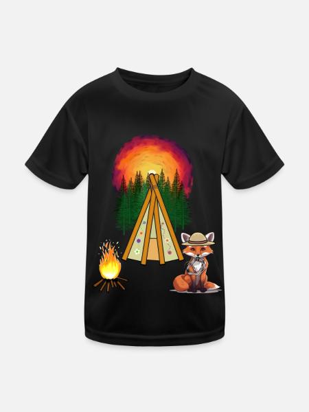 Tipi Lagerfeuer Wilder Westen Fuchs Wald Western - Kinder Funktions-T-Shirt - Schwarz - Vorne