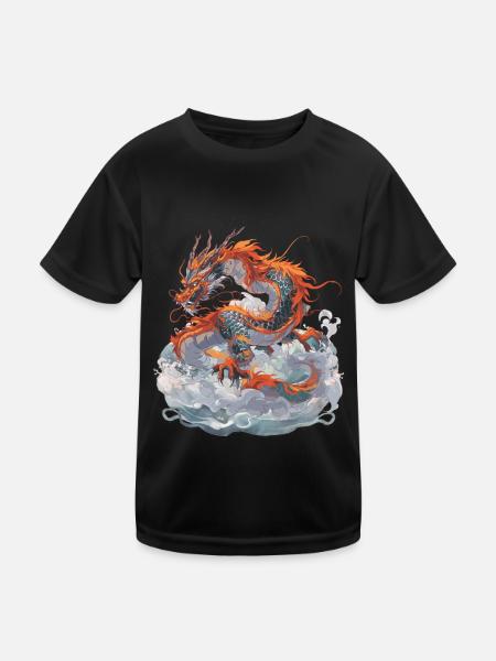 Drache Drachen Fabeltier Märchen - Kinder Funktions-T-Shirt - Schwarz - Vorne