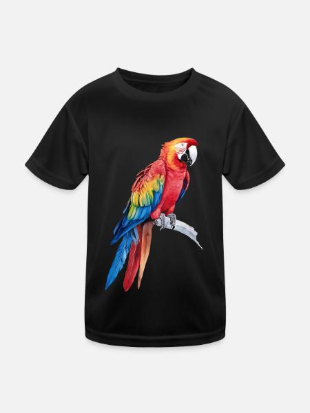 Watercolour Colorful Scarlet Macaw Parrot Bird - Kids Functional T-Shirt - black - Front