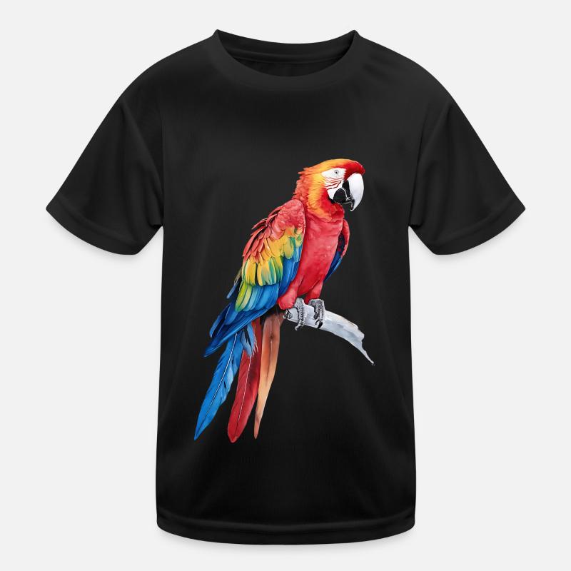 Aquarell Bunt Scharlachrot Ara Papagei Vogel Kinder Funktions-T-Shirt