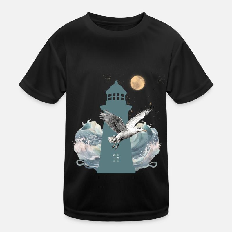 maritim Leuchtturm Leuchttürme Möwe - Kinder Funktions-T-Shirt - Schwarz