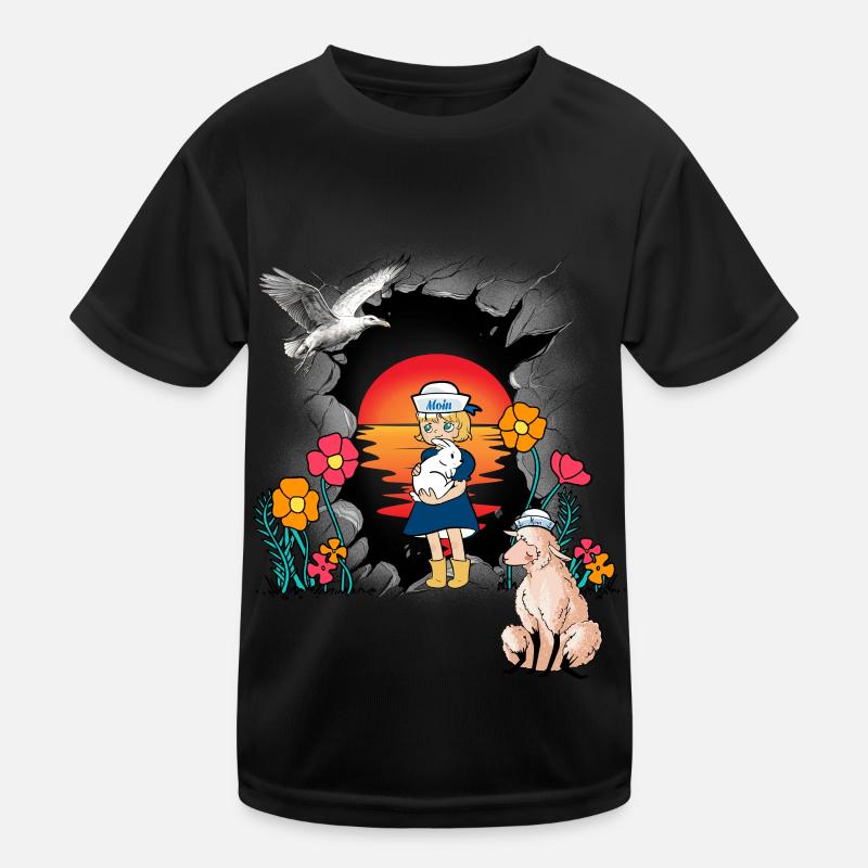 maritim Mädchen Matrose Küste Schaf Möwe Kind Kinder Funktions-T-Shirt