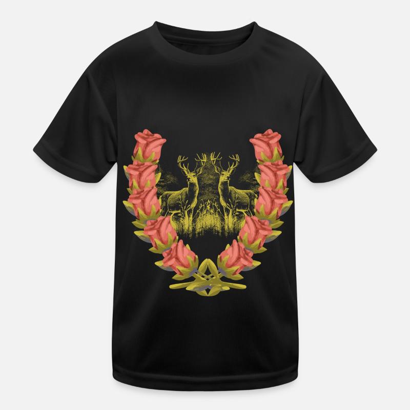 Hirsch Geweih Rotwild Rosen Hirsch Hirsche Rehbock Kinder Funktions-T-Shirt
