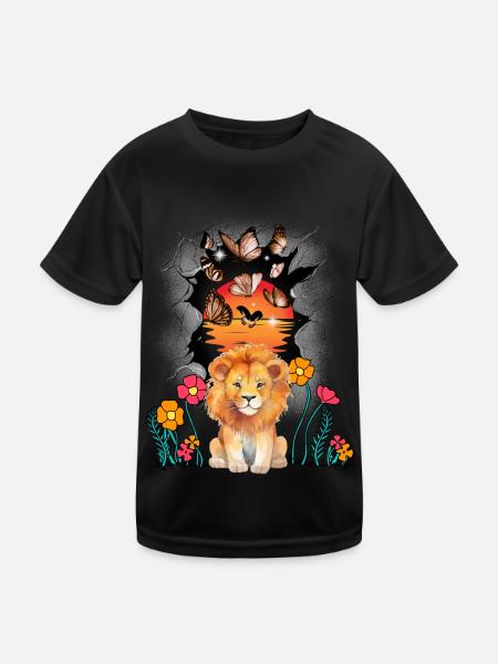 Natur Blumen Schmetterlinge Löwe Löwen Kinder Kind - Kinder Funktions-T-Shirt - Schwarz
