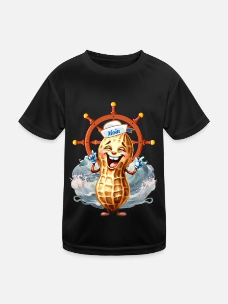 Erdnuss fröhlich Steuermann segeln Seemann Matrose - Kinder Funktions-T-Shirt - Schwarz - Vorne