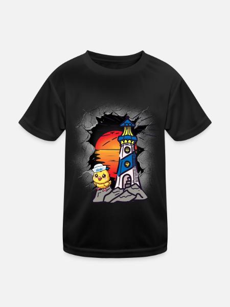 Leuchtturm Matrose Seemann Küken Seefahrer Küste - Kinder Funktions-T-Shirt - Schwarz - Vorne