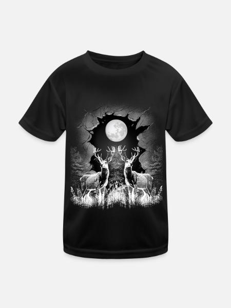 Hirsch Hirsche Waldtiere mystisch Rehbock Rehkitz - Kinder Funktions-T-Shirt - Schwarz - Vorne