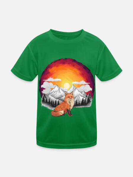 Natur Fuchs Füchse Gebirge Berge Füchsin - Kinder Funktions-T-Shirt - Kelly Green - Vorne