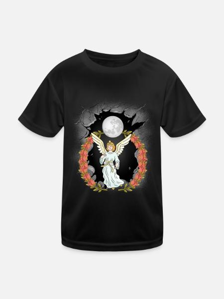 Engel spirituell Rosenkranz himmlisch Beschützer - Kinder Funktions-T-Shirt - Schwarz - Vorne