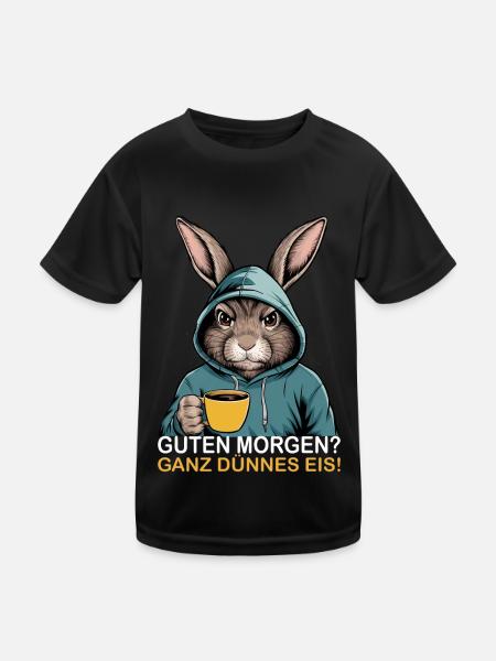 Good morning very thin funny rabbit - Kids Functional T-Shirt - black - Front