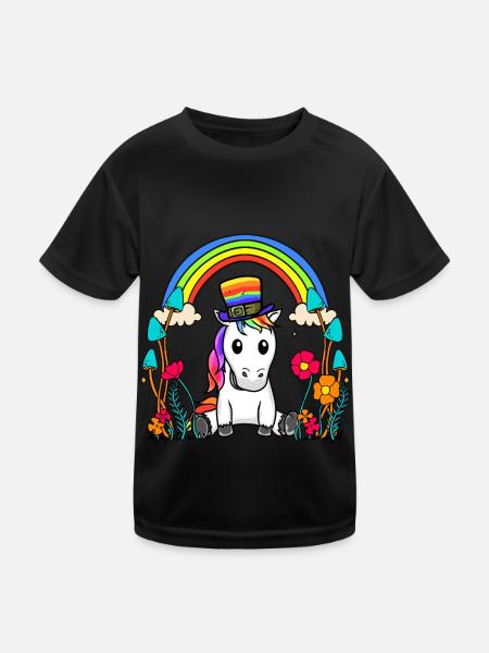 LGBT Regenbogen Einhorn Regenbogenfahne - Kinder Funktions-T-Shirt - Schwarz - Vorne