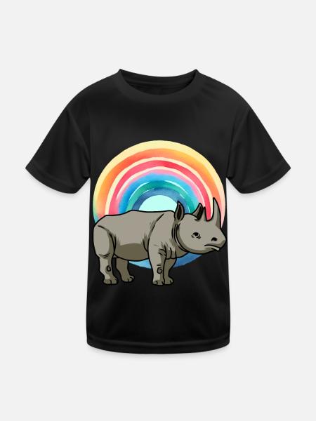 Regenbogen Nashorn Nashörner Zoo Zootiere - Kinder Funktions-T-Shirt - Schwarz - Vorne