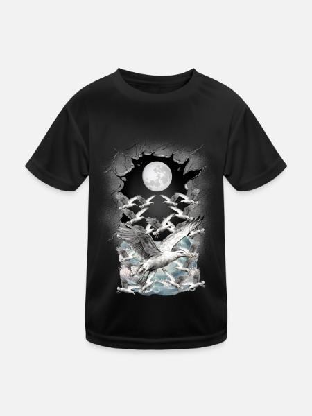 mystisch Natur Nordsee Ostsee Möwen Seevögel - Kinder Funktions-T-Shirt - Schwarz - Vorne