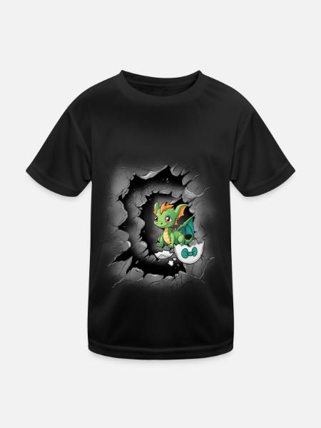 Baby Drache Eierschale Kind Kinder Geburt Ei - Kinder Funktions-T-Shirt - Schwarz - Vorne