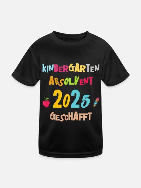 Abschied Kindergarten 2025 Geschenk Mädchen Jungen - Kinder Funktions-T-Shirt - Schwarz - Vorne