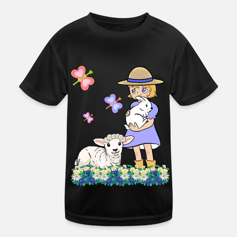 Kinder Kind Mädchen Schaf Schafe Lamm Ostern - Kinder Funktions-T-Shirt - Schwarz