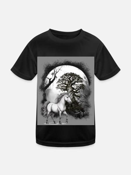 Einhorn Einhörner Pferd - Kinder Funktions-T-Shirt - Schwarz - Vorne