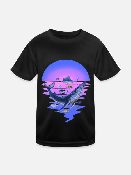 Meerestiere Meeressäuger Fische Fisch Ozean Flosse - Kinder Funktions-T-Shirt - Schwarz - Vorne