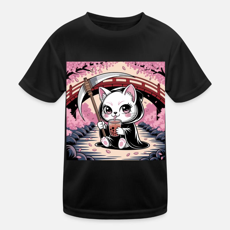 Sensenmann Anime Katze Kirschblüte Kinder Funktions-T-Shirt