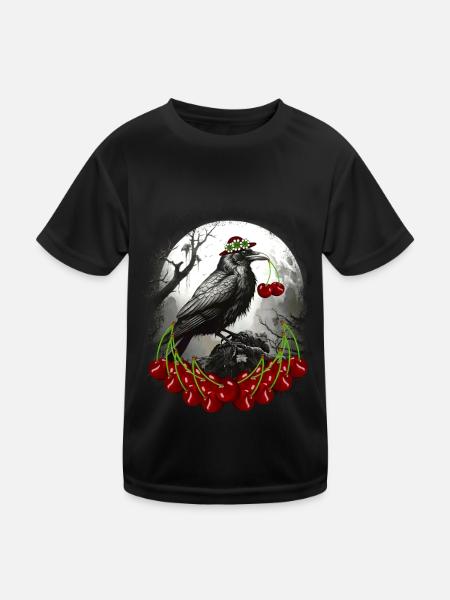Sommerzeit Kirschen Kirsche Raben Rabe Krähe - Kinder Funktions-T-Shirt - Schwarz - Vorne