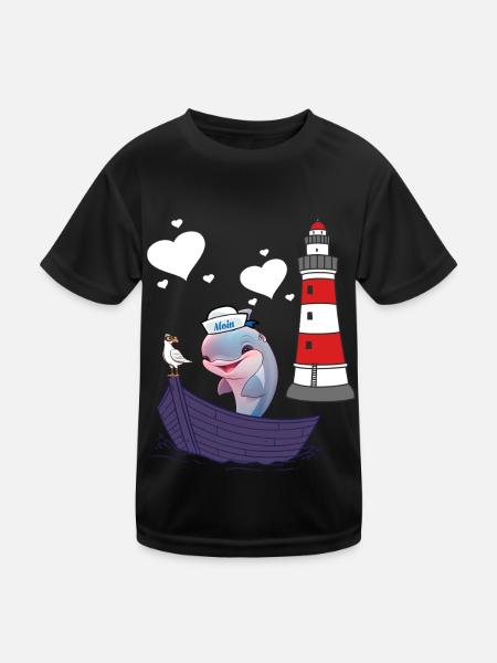 Delphin Fisch Fische maritim Kinder Kind Boot - Kinder Funktions-T-Shirt - Schwarz - Vorne