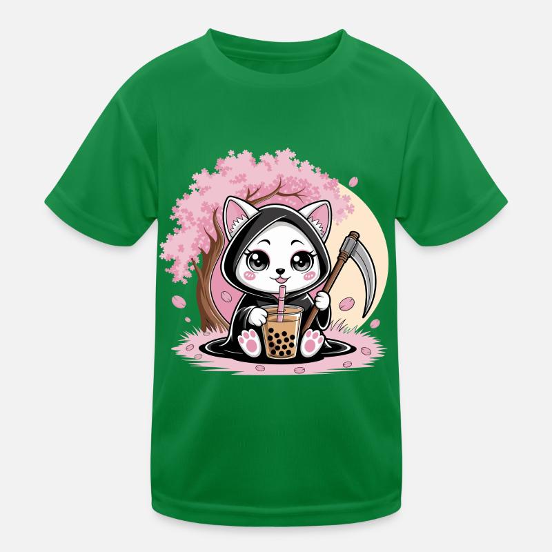 Sensenmann Anime Katze Kirschblüte Kinder Funktions-T-Shirt