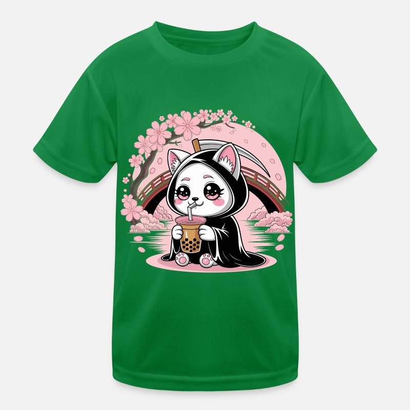 Sensenmann Anime Katze Kirschblüte Kinder Funktions-T-Shirt