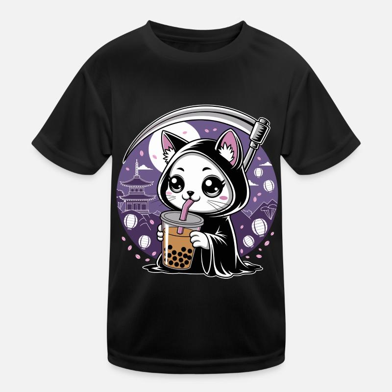 Sensenmann Anime Katze Kirschblüte Kinder Funktions-T-Shirt