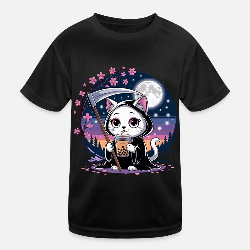 Sensenmann Anime Katze Kirschblüte Kinder Funktions-T-Shirt