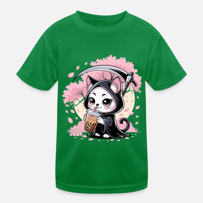 Sensenmann Anime Katze Kirschblüte Kinder Funktions-T-Shirt