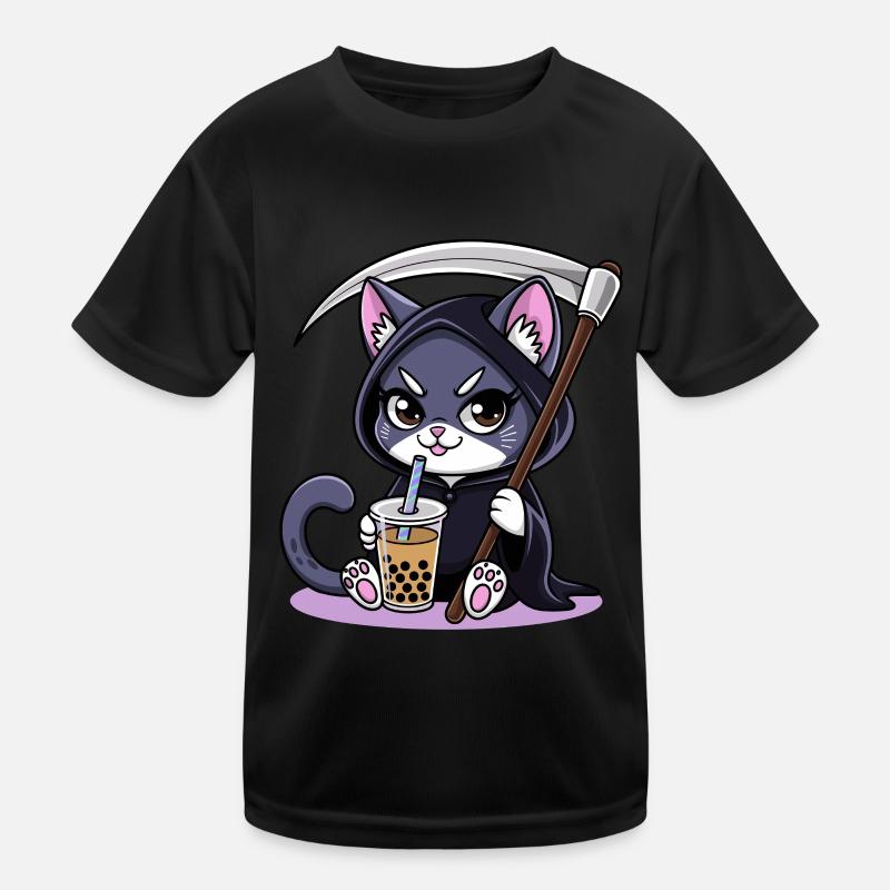 Sensenmann Anime Katze Kirschblüte Kinder Funktions-T-Shirt
