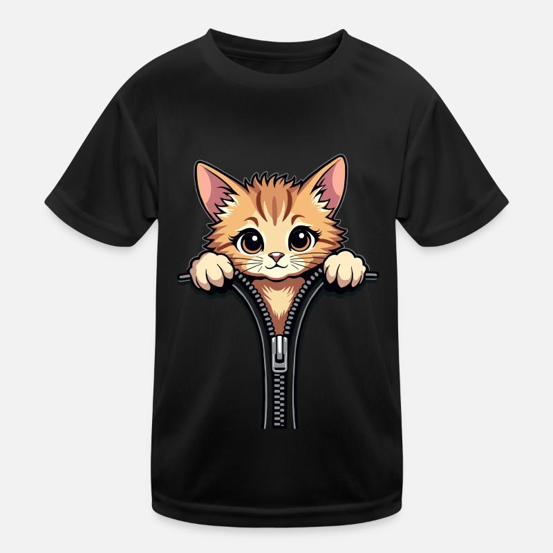 Chat curieux derrière une fermeture éclair T-shirt sport Enfant