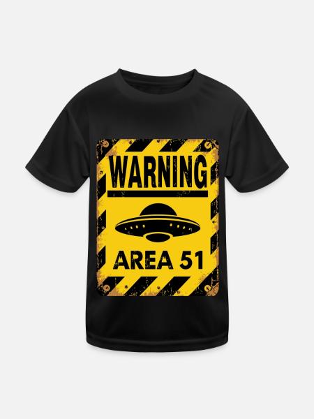Area 51 UFO-Warnung – Betreten auf eigene Gefahr - Kinder Funktions-T-Shirt - Schwarz - Vorne