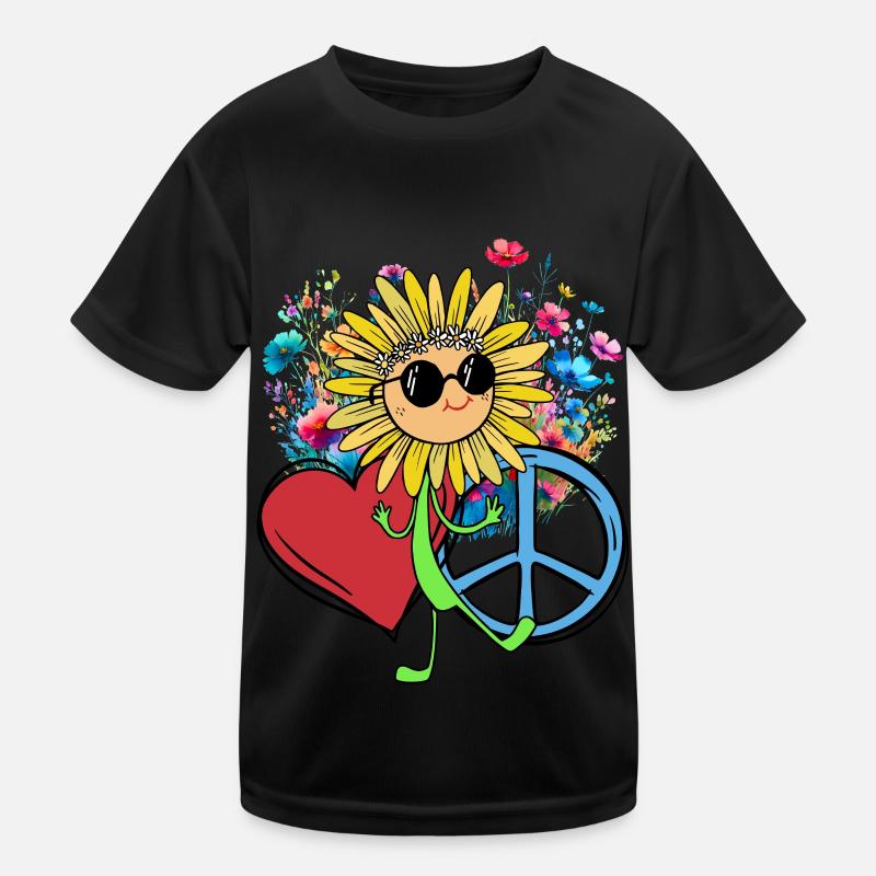 Hippe Sonnenblume Peace Herz Blume Kinder Funktions-T-Shirt