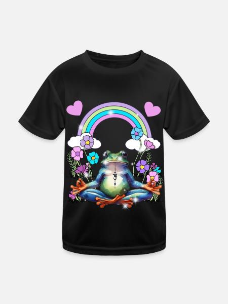 Yoga Frosch retro Yogi - Kinder Funktions-T-Shirt - Schwarz - Vorne