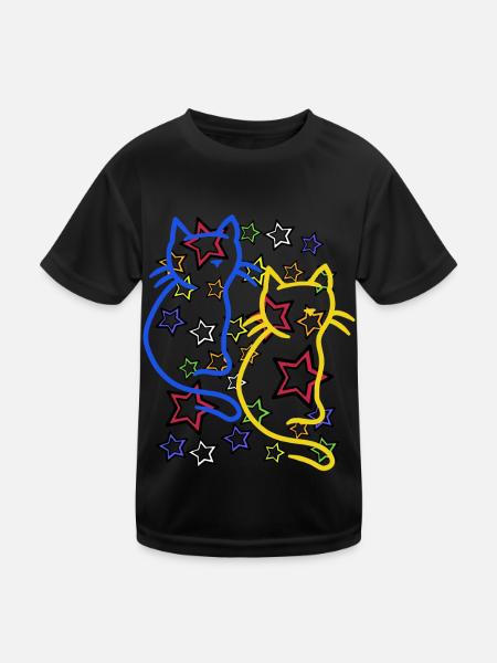 Retro Katze Katzen 60er - Kinder Funktions-T-Shirt - Schwarz - Vorne